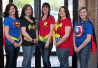 5 ladies in super hero t-shirts